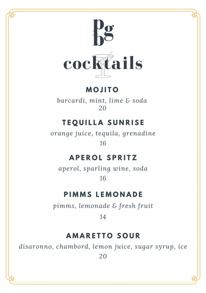 Peninsula Beer Garden Menu