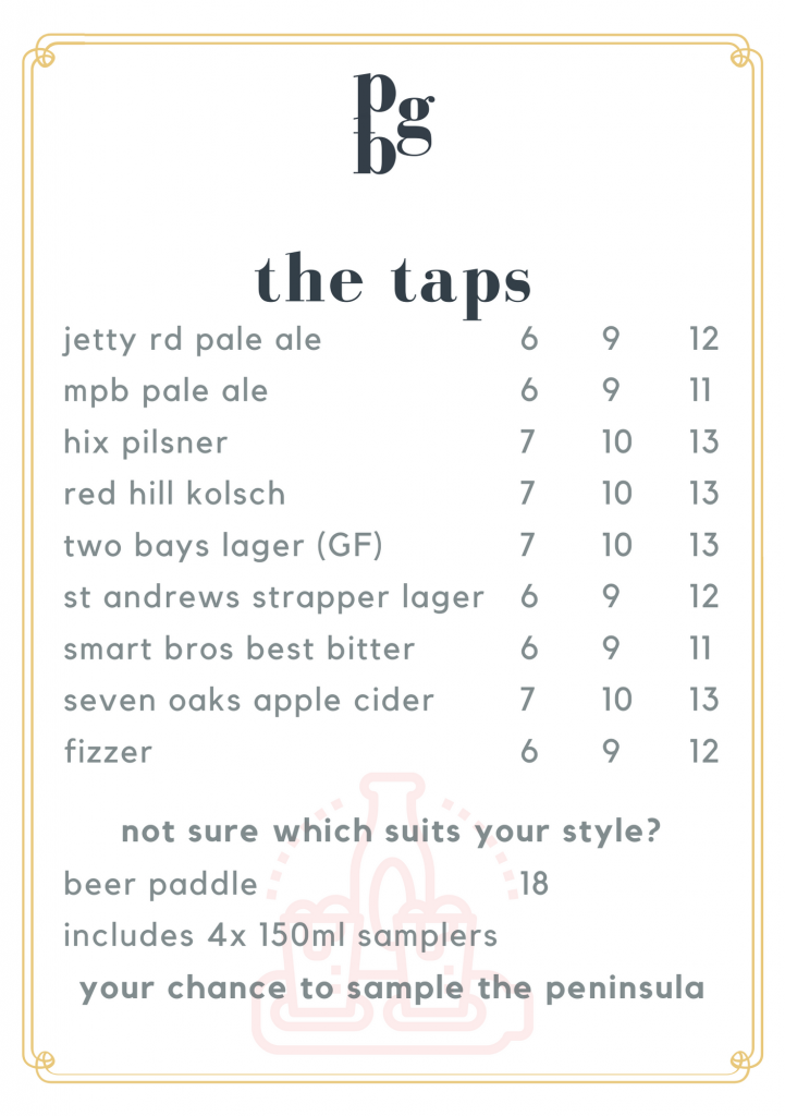 Peninsula Beer Garden Menu