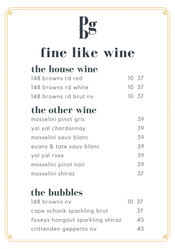 Peninsula Beer Garden Menu