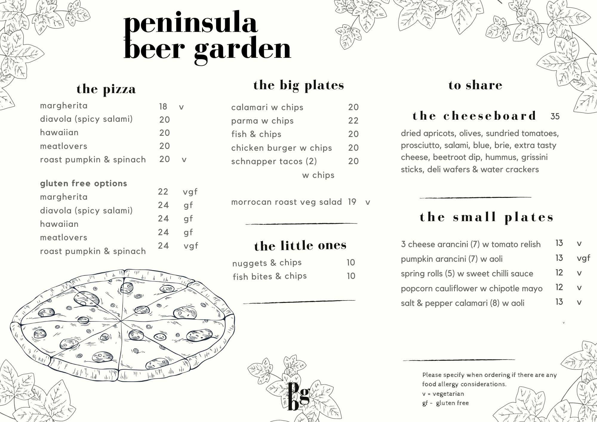 Peninsula Beer Garden Menu