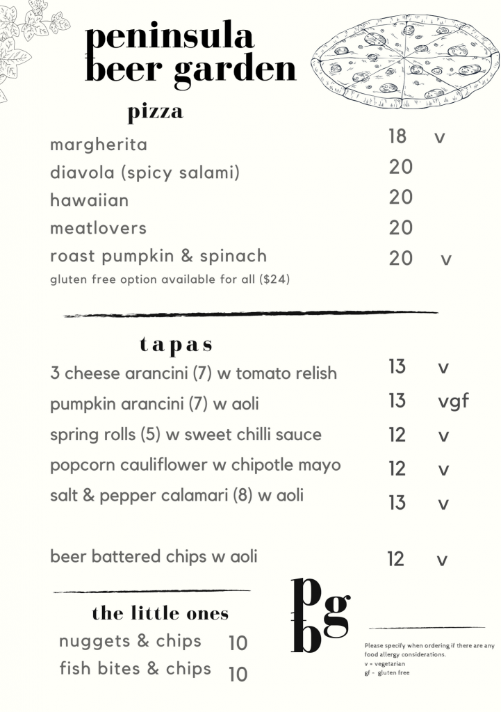 Peninsula Beer Garden Menu