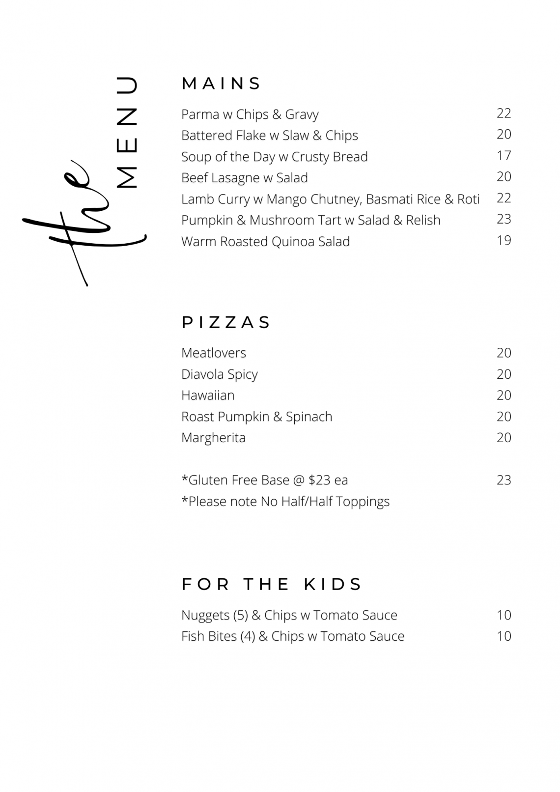 Peninsula Beer Garden Menu